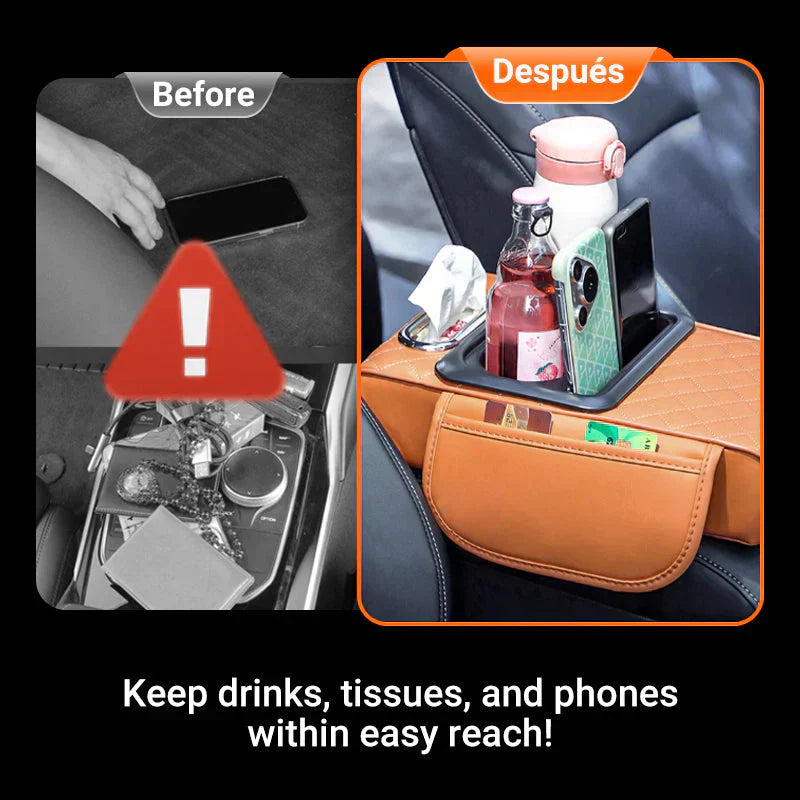 Integrated multifunctional car armrest increase with pressure compensation