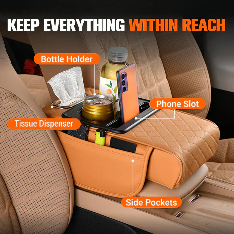 Integrated multifunctional car armrest increase with pressure compensation