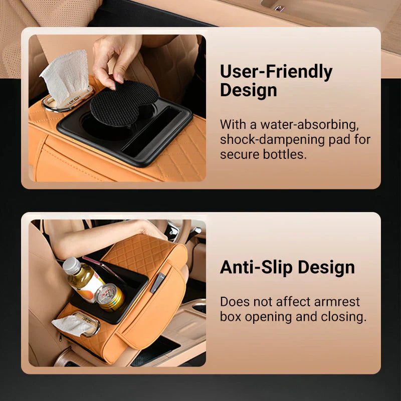 Integrated multifunctional car armrest increase with pressure compensation