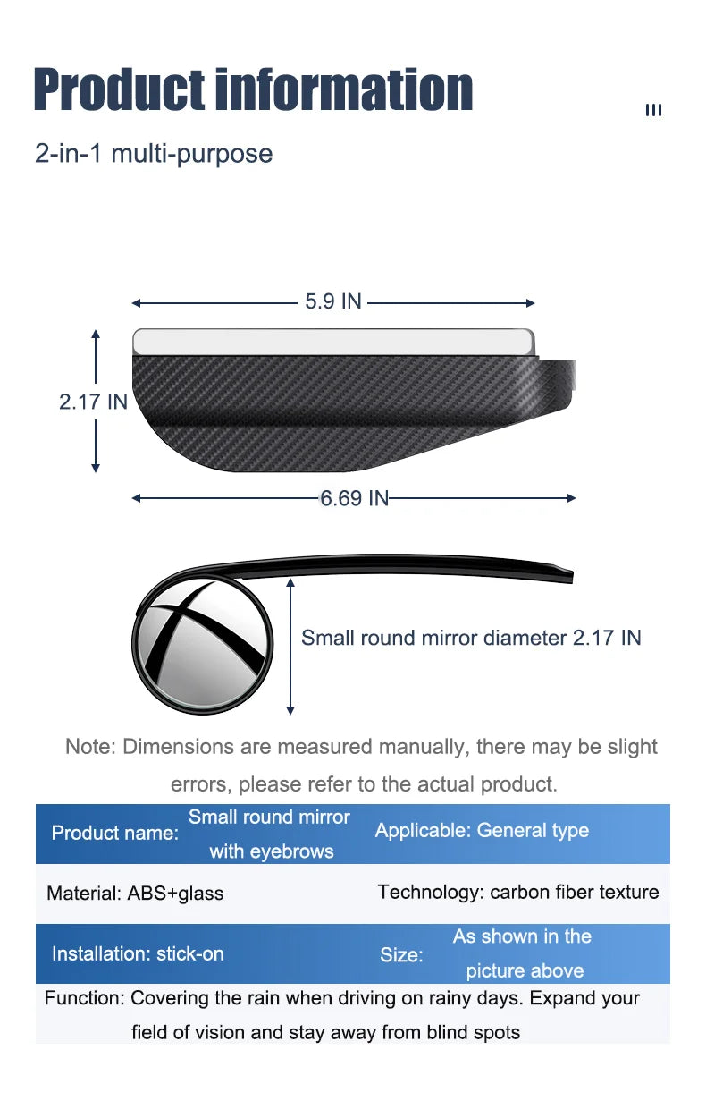 🔥Hot Selling 50%🔥 Car Rear View Mirror Small Round Mirror Rain Eyebrow